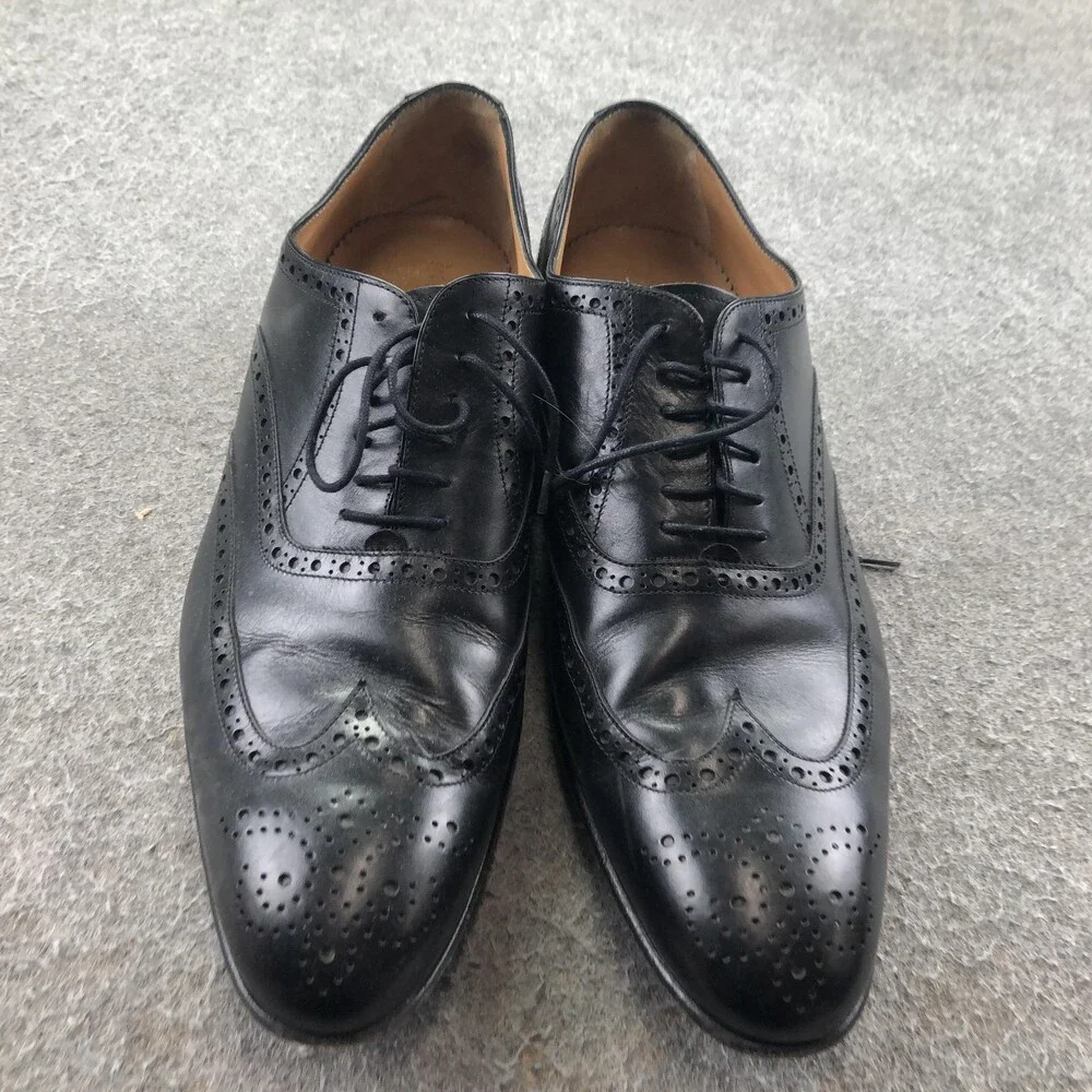 Brooks Brothers Dress Shoes Mens 11 Black Leather Wingtip Oxford Lace Up Italy